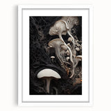 Abstract art print featuring swirling blue and gray patterns, framed with a white mat.