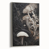 Landscape art painting featuring a vintage poster design of natural elements in colorful hues on a black framed canvas.