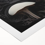 Art deco poster featuring geometric patterns in muted gold and black on a rolled canvas, suitable for dining room decor.