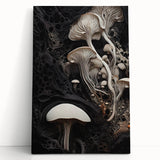 Large black and white photo of a close-up natural element on stretched canvas.