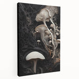 Close-up view of a large stretched canvas featuring natural elements in muted earth tones, ideal for kitchen wall art.