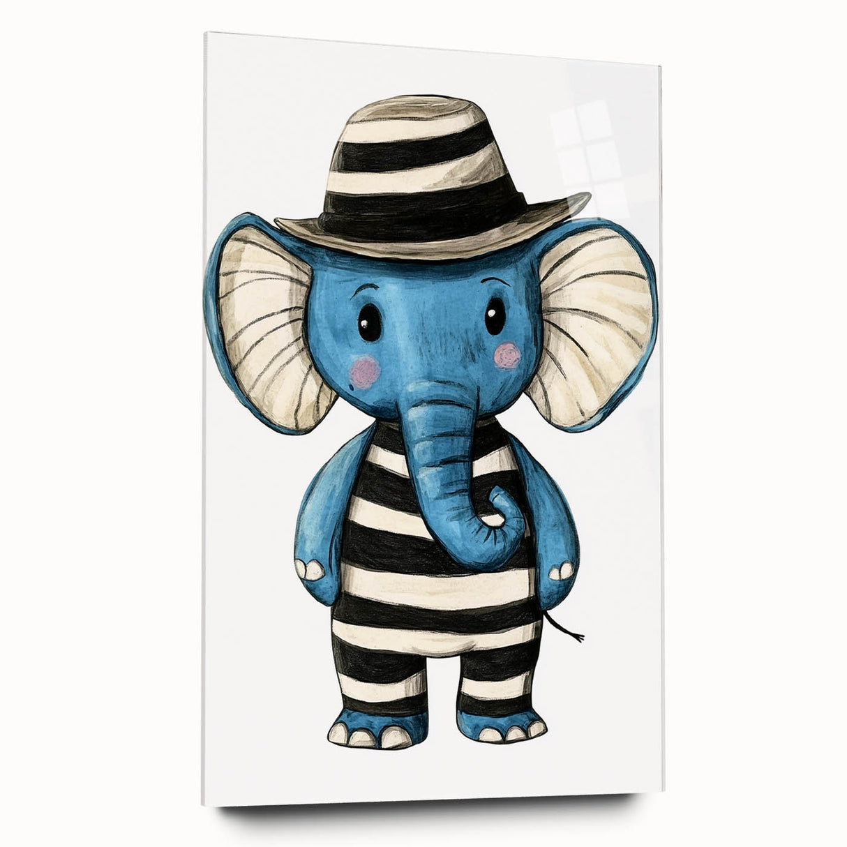 Striped Blue Elephant Nursery Art - Baby Room Decor