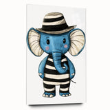 Striped Blue Elephant Nursery Art - Baby Room Decor