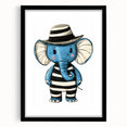 Striped Blue Elephant Nursery Art - Baby Room Decor