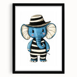 Striped Blue Elephant Nursery Art - Baby Room Decor