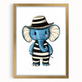 Striped Blue Elephant Nursery Art - Baby Room Decor