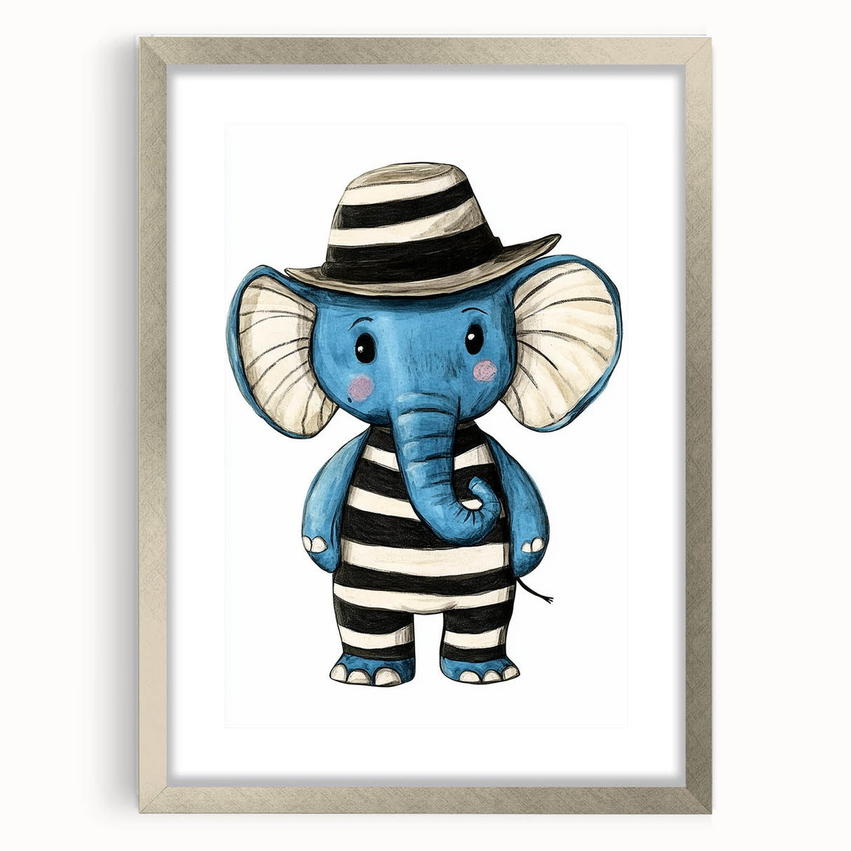 Striped Blue Elephant Nursery Art - Baby Room Decor