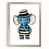 Striped Blue Elephant Nursery Art - Baby Room Decor