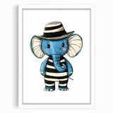 Striped Blue Elephant Nursery Art - Baby Room Decor