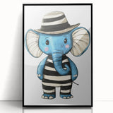 Striped Blue Elephant Nursery Art - Baby Room Decor