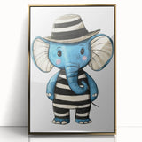 Striped Blue Elephant Nursery Art - Baby Room Decor