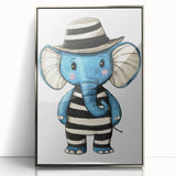 Striped Blue Elephant Nursery Art - Baby Room Decor