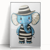 Striped Blue Elephant Nursery Art - Baby Room Decor