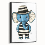 Striped Blue Elephant Nursery Art - Baby Room Decor