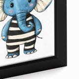 Striped Blue Elephant Nursery Art - Baby Room Decor