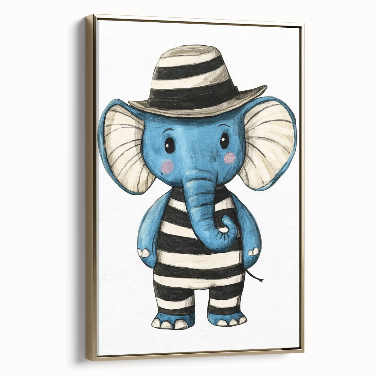 Striped Blue Elephant Nursery Art - Baby Room Decor