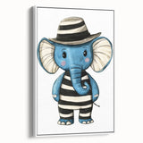 Striped Blue Elephant Nursery Art - Baby Room Decor