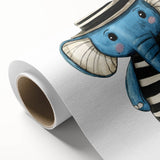 Striped Blue Elephant Nursery Art - Baby Room Decor