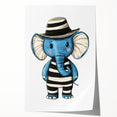 Striped Blue Elephant Nursery Art - Baby Room Decor