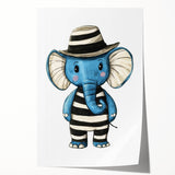 Striped Blue Elephant Nursery Art - Baby Room Decor