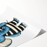 Striped Blue Elephant Nursery Art - Baby Room Decor