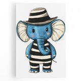 Striped Blue Elephant Nursery Art - Baby Room Decor
