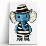 Striped Blue Elephant Nursery Art - Baby Room Decor