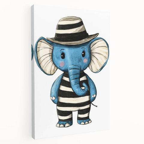 Striped Blue Elephant Nursery Art - Baby Room Decor