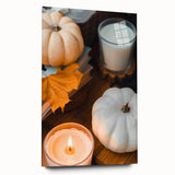 Large abstract wall art in warm autumn hues on acrylic glass, suitable for bedroom or dining room decor.