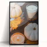 Large abstract wall art depicting fall scenery in warm orange and brown tones on a framed acrylic.