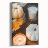 Framed canvas depicting a vintage-style landscape with colorful autumn trees and a black background.