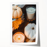 Extra large rolled print of autumnal floral art in warm orange and red tones, ideal for dining room wall decor.