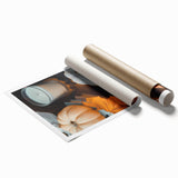 Extra large rolled print featuring autumnal floral art in warm orange and red tones.