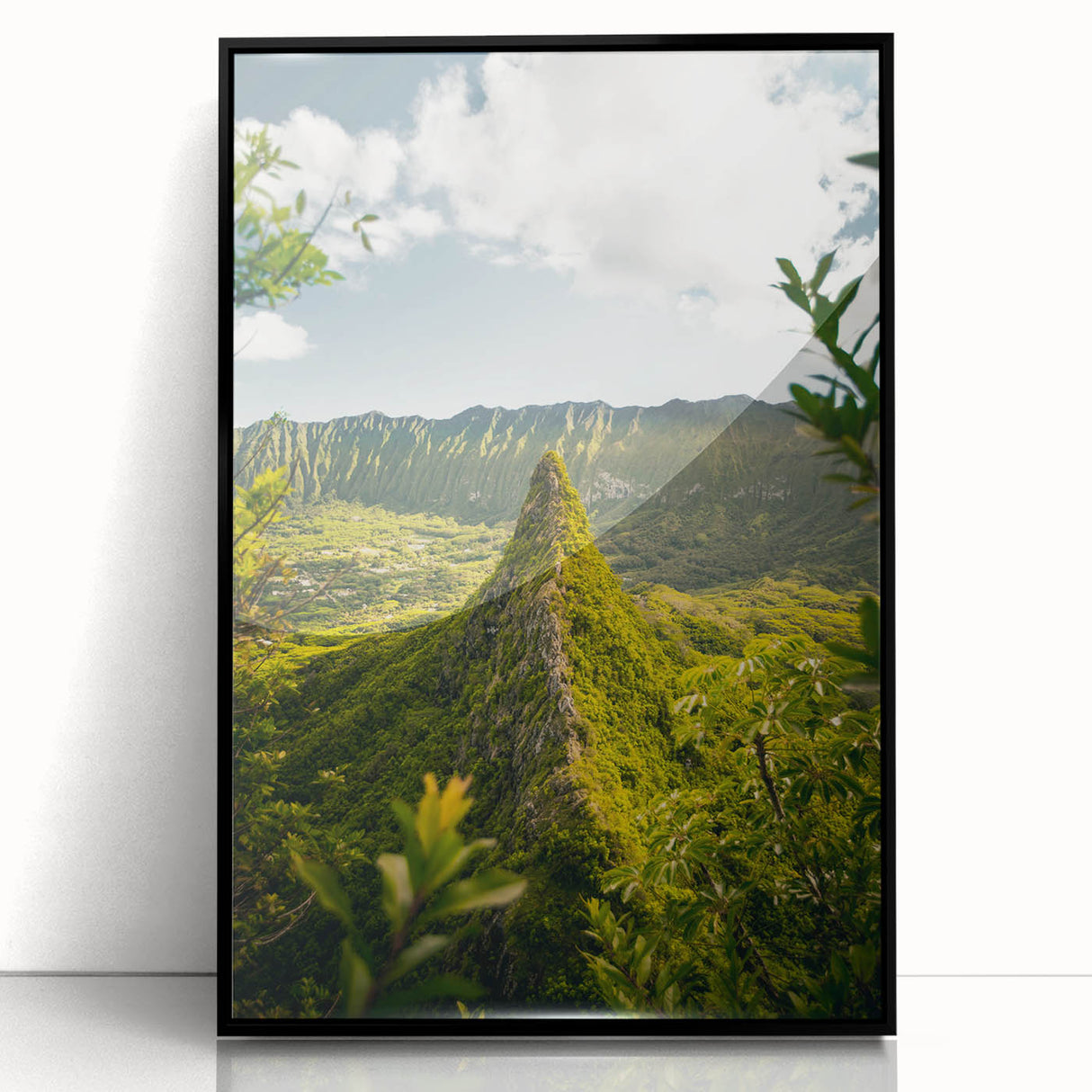 Large abstract wall art featuring soft pastel shades and fluid shapes on a black framed acrylic.