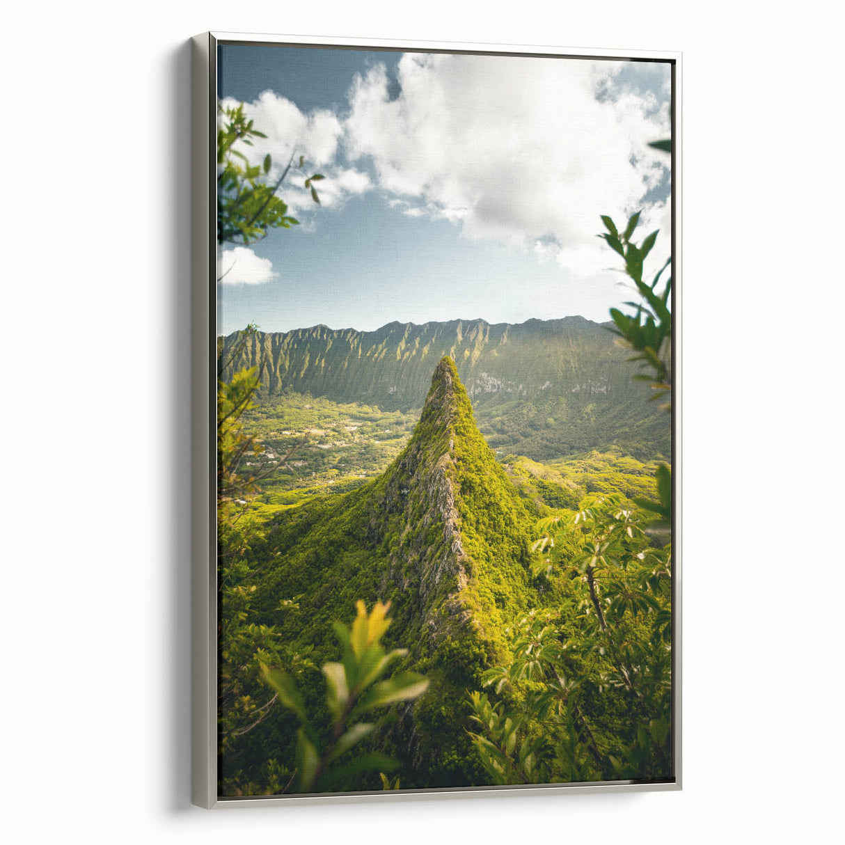 Landscape art painting of spring season on framed canvas, featuring pastel colors and vintage poster style.