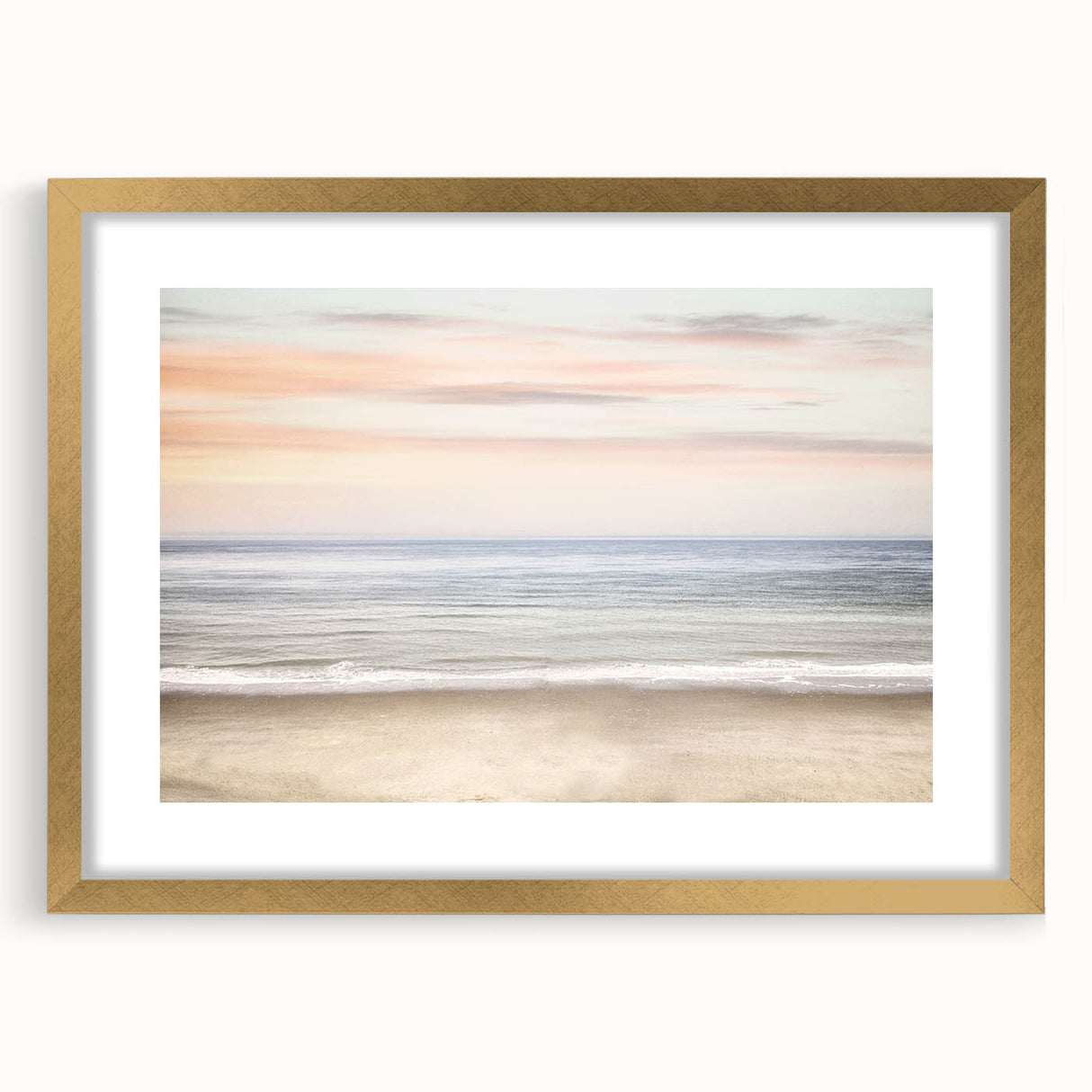 Extra large abstract art print depicting textured summer theme in vibrant gold and yellow tones, framed with a gold mat.