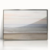 Mid-century modernist art featuring a stylized summer scene on a silver-framed acrylic print, suitable for nursery wall art.