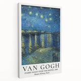 Vincent van Gogh-inspired canvas print depicting a starry night in vibrant blue and yellow tones, ideal for kitchen wall art.