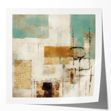 Abstract wall art print showcasing vibrant, fluid strokes in shades of blue, gold, and pink, perfect for modern home decor. Ideal for adding a touch of elegance.