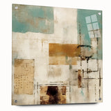 Abstract wall art with colorful strokes displayed from a side view, mounted on acrylic glass with visible pins, adding depth and modern flair to interior decor.