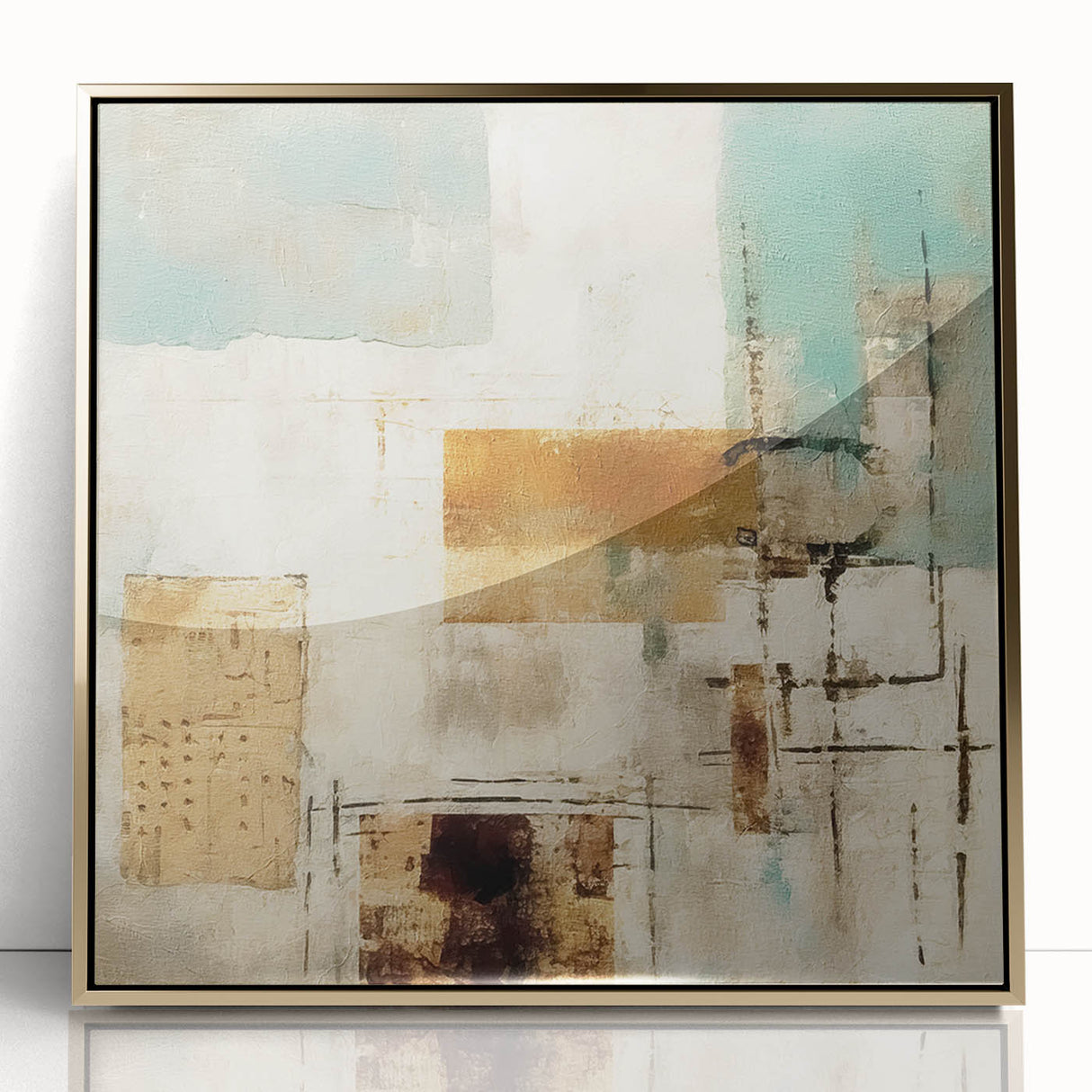 Framed wall art showcasing abstract strokes in vibrant gold and black hues, designed to enhance modern decor with an elegant touch. Ideal for stylish interiors.