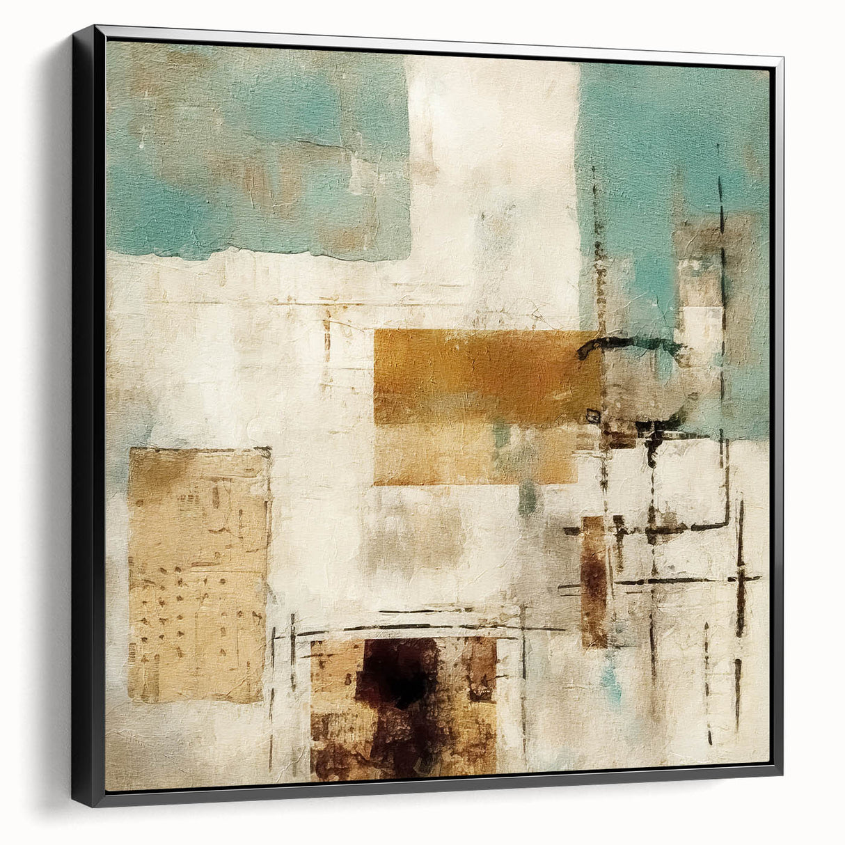 Framed wall art featuring abstract strokes in black, showcasing a modern design with textured details, perfect for contemporary home decor.