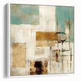 Framed canvas wall art showcasing abstract strokes in soft white and muted tones, presented from a side view to highlight its textured finish and elegant design.