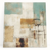 Abstract wall art canvas featuring vibrant strokes in shades of blue, orange, and yellow, artistically arranged, perfect for modern home decor or office spaces.