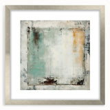 Abstract wall art print showcasing vibrant strokes in shades of blue, orange, and gold, framed with a silver mat for a modern touch, perfect for contemporary decor.