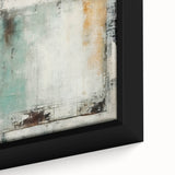 Close-up of a framed abstract strokes wall art piece showcasing vibrant blue, orange, and yellow colors on a textured canvas, perfect for modern home decor.