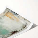 Abstract wall art print showcasing vibrant strokes in shades of blue, orange, and green, perfect for modern home decor, rolled for easy shipping and display.