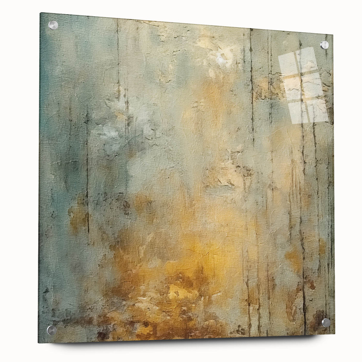 Abstract wall art piece featuring vibrant strokes in bold colors, displayed in a sleek acrylic frame with visible mounting pins, perfect for modern decor.