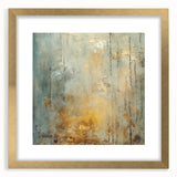 Abstract wall art featuring vibrant strokes in gold and black, framed with a matte finish, enhancing modern decor with elegance and style.