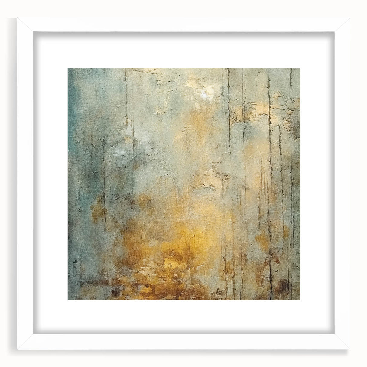 Abstract strokes wall art in a white frame with a mat, showcasing vibrant colors and dynamic patterns, perfect for modern home decor and artistic expression.